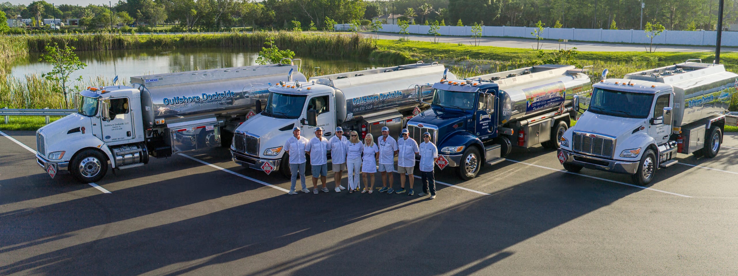 The full Gulfshore Dockside crew gathered in front of the tanker fleet, Naples, Florida